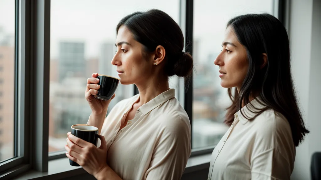 HR-Managerin blickt nachdenklich aus dem Bürofenster und denkt über KI im HR und den AI Act nach
