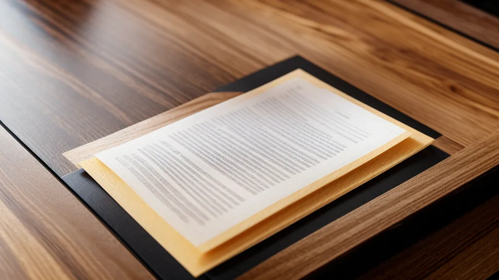 Nahaufnahme einer ausgedruckten KI-Richtlinien-Vorlage für KMU mit gelben und orangen handschriftlichen Markierungen.